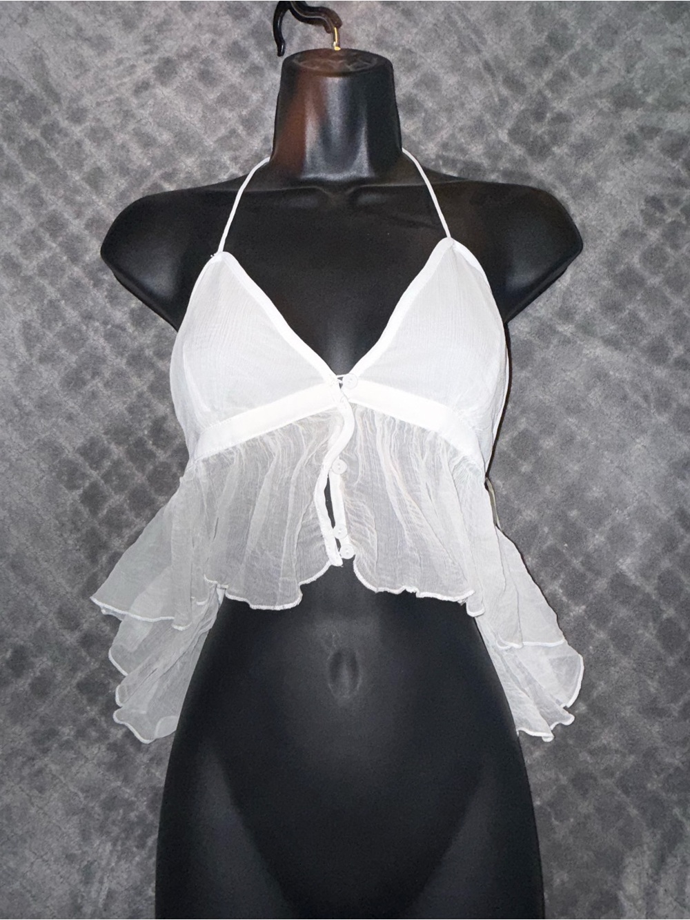 Sheer Ruffled Halter Babydoll Camisole - White